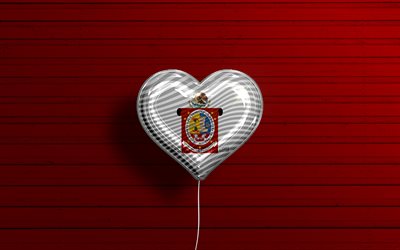 i love oaxaca, 4k, realistiset ilmapallot, punainen puinen tausta, day of oaxaca, meksikon osavaltiot, oaxacan lippu, meksiko, ilmapallo lipulla, oaxaca