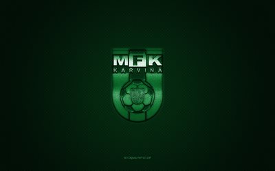 mfk karvina, squadra di calcio ceca, logo verde, sfondo verde in fibra di carbonio, czech first league, calcio, karvina, repubblica ceca, logo mfk karvina