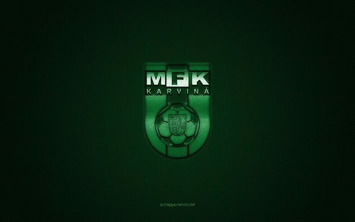 mfk karvina, squadra di calcio ceca, logo verde, sfondo verde in fibra di carbonio, czech first league, calcio, karvina, repubblica ceca, logo mfk karvina