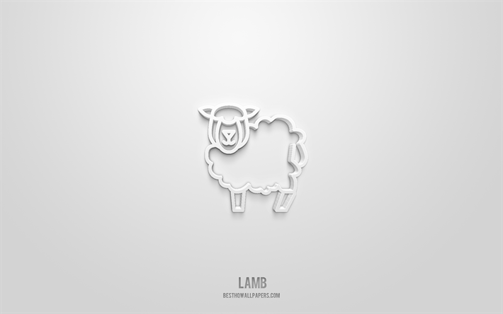 子羊の3dアイコン, 白色の背景, 3dシンボル, 子羊, 動物のアイコン, 3dアイコン, 子羊のサイン, 動物の3dアイコン