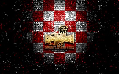 Leigh Centurions, glitter logo, SLE, red white checkered background, rugby, english rugby club, Leigh Centurions logo, mosaic art