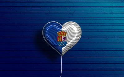 j aime las palmas, 4k, des ballons r&#233;alistes, bleu fond en bois, le jour de las palmas, les provinces espagnoles, le drapeau de las palmas, l espagne, le ballon avec le drapeau, les provinces d espagne, las palmas