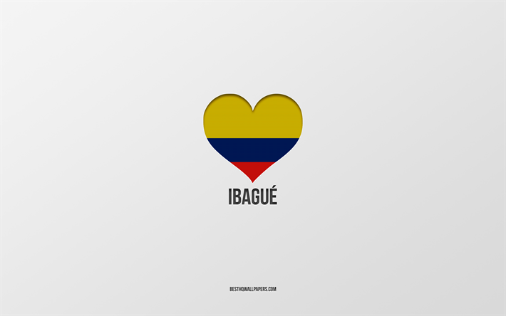I Love Ibague, Colombian cities, Day of Ibague, gray background, Ibague, Colombia, Colombian flag heart, favorite cities, Love Ibague