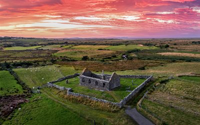 Ray Church, evening, sunset, medieval church, landmark, beautiful sunset, Carrowcanon, Ireland