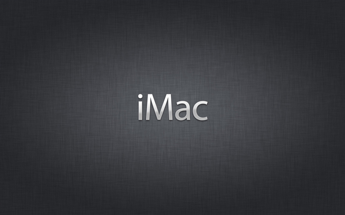 imac, harmaa kangasrakenne, imac-logo, imac-tunnus, kangastausta, imac-konseptit
