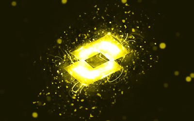 lotto gul logotyp, 4k, gula neonljus, kreativ, gul abstrakt bakgrund, lotto logotyp, varumärken, lotto