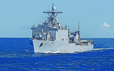 USS Harpers Ferry, 4k, vector art, LSD-49, dock landing ships, United States Navy, US army, abstract ships, battleship, US Navy, Whidbey Island-class, USS Harpers Ferry LSD-49