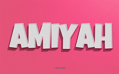 Amiyah, pink lines background, wallpapers with names, Amiyah name, female names, Amiyah greeting card, line art, picture with Amiyah name