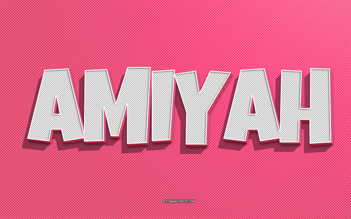 amiyah, rosa linjer bakgrund, tapeter med namn, amiyah namn, kvinnliga namn, amiyah gratulationskort, streckteckning, bild med amiyah namn
