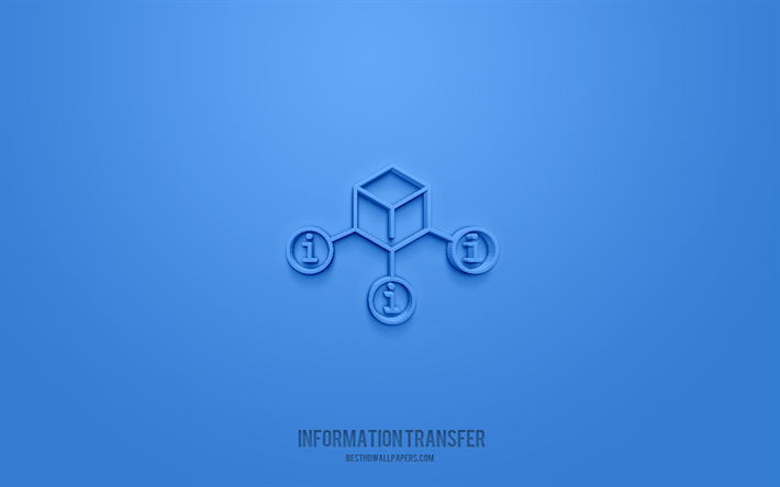 icona 3d di trasferimento di informazioni, sfondo blu, simboli 3d, trasferimento di informazioni, icone di affari, icone 3d, segno di trasferimento di informazioni, icone di affari 3d