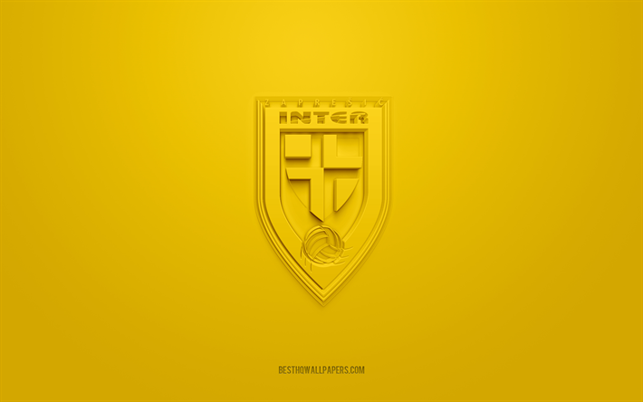 NK Inter Zapresic, creative 3D logo, yellow background, Druga HNL, 3d emblem, Croatian football club, Croatian Second Football League, Zapresic, Croatia, 3d art, football, NK Inter Zapresic 3d logo