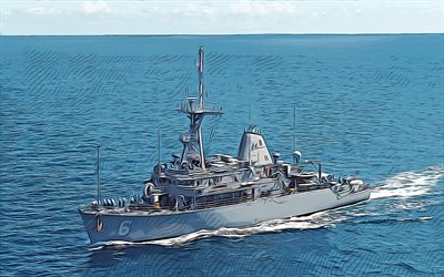 USS Devastator, 4k, vector art, MCM-6, mine countermeasures ships, United States Navy, US army, abstract ships, battleship, US Navy, Avenger-class, USS Devastator MCM-6