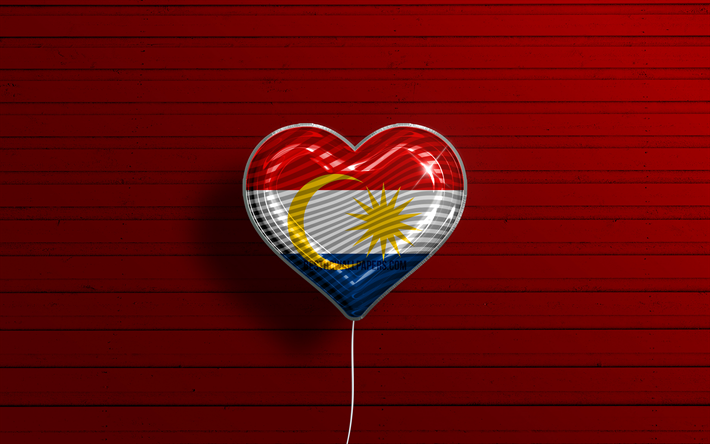 rakastan labuania, 4k, realistiset ilmapallot, punainen puinen tausta, day of labuan, malesian osavaltiot, labuanin lippu, malesia, ilmapallo lipulla, labuan