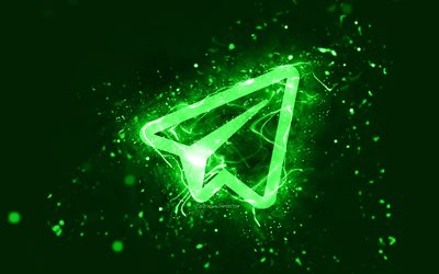 telegram yeşil logosu, 4k, yeşil neon ışıkları, yaratıcı, yeşil soyut arka plan, telegram logosu, sosyal ağ, telegram