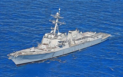 USS Forrest Sherman, 4k, vector art, DDG-98, destroyer, United States Navy, US army, abstract ships, battleship, US Navy, Arleigh Burke-class, USS Forrest Sherman DDG-98