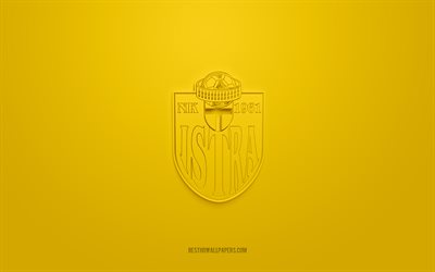 nk istria 1961, logo 3d creativo, sfondo giallo, prva hnl, emblema 3d, squadra di calcio croata, prima lega di calcio croata, pola, croazia, arte 3d, calcio, logo 3d nk istria 1961