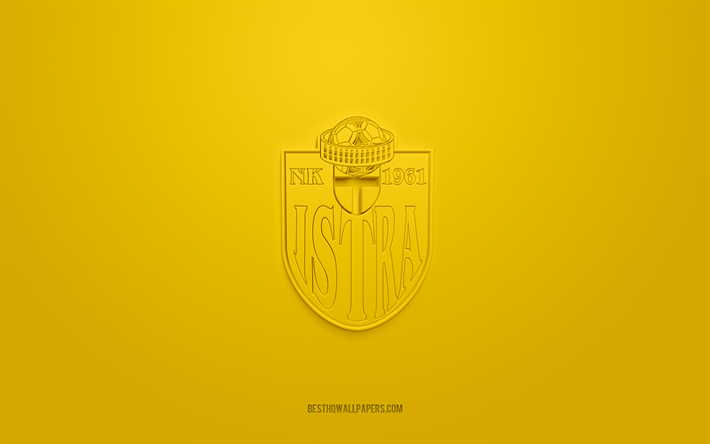 nk istria 1961, logo 3d creativo, sfondo giallo, prva hnl, emblema 3d, squadra di calcio croata, prima lega di calcio croata, pola, croazia, arte 3d, calcio, logo 3d nk istria 1961