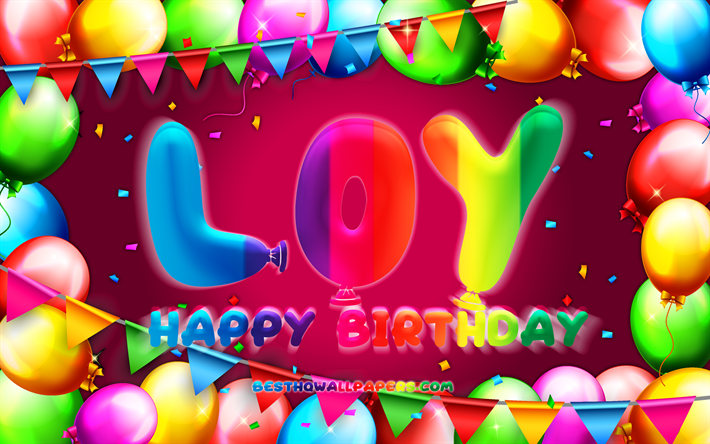 お誕生日おめでとうロイ, 4k, カラフルなバルーンフレーム, ロイ名, 紫の背景, ロイお誕生日おめでとう, ロイの誕生日, 人気のドイツの女性の名前, 誕生日のコンセプト, ロイ