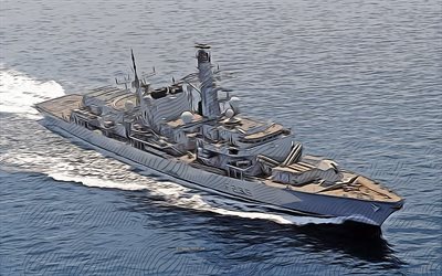 HMS Richmond, F239, 4k, vector art, HMS Richmond drawing, creative art, HMS Richmond art, vector drawing, abstract ships, HMS Richmond F239, Royal Navy