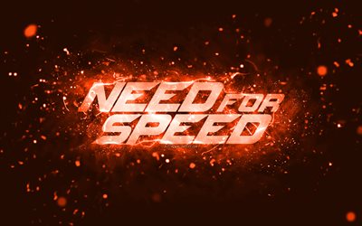 need for speed ​​logo orange, 4k, nfs, n&#233;ons orange, cr&#233;atif, abstrait orange, logo need for speed, logo nfs, need for speed