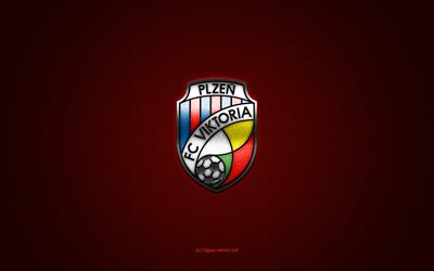 FC Viktoria Plzen, Czech football club, red logo, red carbon fiber background, Czech First League, football, Plzen, Czech Republic, FC Viktoria Plzen logo