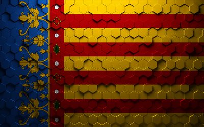 Flag of Valencia, honeycomb art, Valencia hexagons flag, Valencia 3d hexagons art, Valencia flag