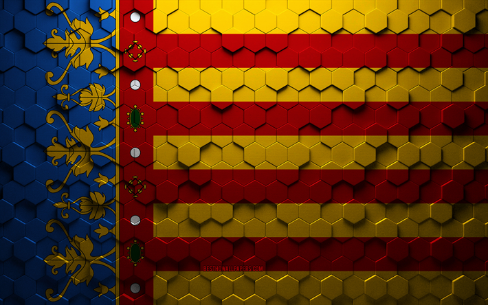 バレンシア州の旗, ハニカムアート, バレンシア六角形フラグ, バレンシア3d六角形アート