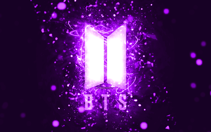 logotipo violeta de bts, 4k, luces de ne&#243;n violetas, creativo, fondo abstracto violeta, bangtan boys, logotipo de bts, estrellas de la m&#250;sica, bts, logotipo de bangtan boys
