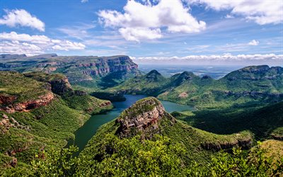 südafrika, schlucht, fluss, wolken, schöne natur, berge, afrika
