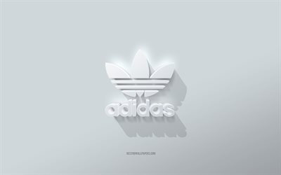 logo adidas, sfondo bianco, logo adidas 3d, arte 3d, adidas, stemma adidas 3d