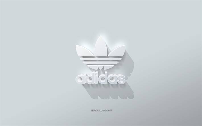 adidas logotyp, vit bakgrund, adidas 3d logotyp, 3d konst, adidas, 3d adidas emblem