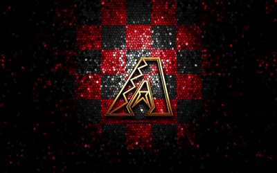 emblema de los diamondbacks de arizona, logotipo brillante, mlb, fondo a cuadros rojo y negro, equipo de béisbol estadounidense, béisbol de las grandes ligas, arte de mosaico, béisbol, diamondbacks de arizona