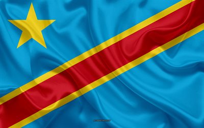 علم جمهورية الكونغو الديمقراطية, 4k, نسيج الحرير, جمهورية الكونغو الديمقراطية العلم, الرمز الوطني, الحرير العلم, جمهورية الكونغو الديمقراطية