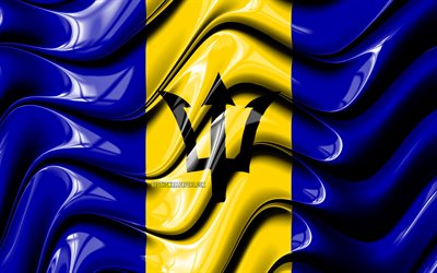 Barbados bandiera, 4k, Nord America, simboli nazionali, Bandiera di Barbados, 3D arte, Barbados, paesi del Nord america, Barbados 3D bandiera