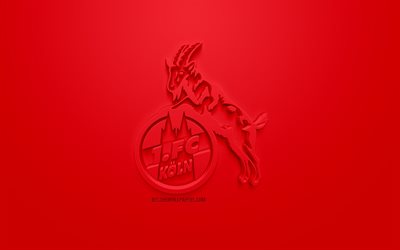 FC Koln, creative 3D logo, red background, 3d emblem, German football club, Bundesliga 2, Cologne, Germany, 3d art, football, stylish 3d logo