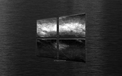 Windows10, ロゴ, 【クリエイティブ-アート, 鋼のマーク, Windows, 金属エンブレム, 暗い金属の背景, 鉄の質感