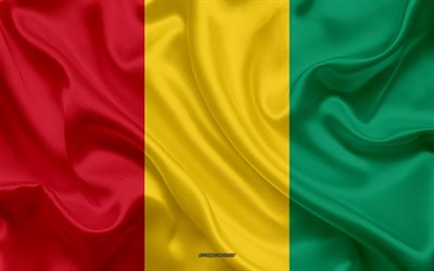 Bandera de Guinea, 4k, seda textura, Guinea bandera, s&#237;mbolo nacional, bandera de seda, Guinea