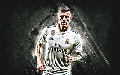 Toni Kroos, black stone, Real Madrid FC, La Liga, german footballers, Spain, Kroos, Real Madrid CF, soccer, LaLiga, grunge, football, Galacticos