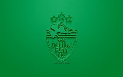 SpVgg Greuther Furth, الإبداعية شعار 3D, خلفية خضراء, 3d شعار, الألماني لكرة القدم, الدوري الالماني 2, فورث, ألمانيا, الفن 3d, كرة القدم, أنيقة شعار 3d
