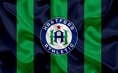 Hartford Atletico, 4K, club di football Americano, logo, verde blu bandiera, emblema, azienda USL di Campionato, Hartford, Connecticut, USA, seta, texture, calcio, United Soccer League