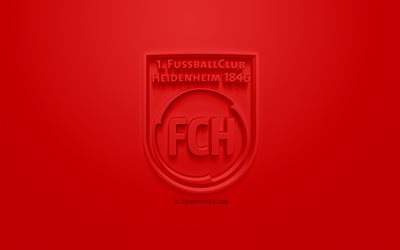 FC Heidenheim, creative 3D logo, red background, 3d emblem, German football club, Bundesliga 2, Heidenheim an der Brenz, Germany, 3d art, football, stylish 3d logo