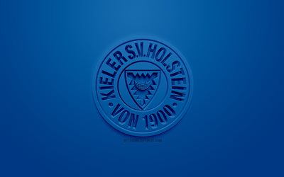 Holstein Kiel, creative 3D logo, blue background, 3d emblem, German football club, Bundesliga 2, Kiel, Germany, 3d art, football, stylish 3d logo