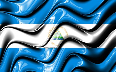 نيكاراغوا العلم, 4k, أمريكا الشمالية, الرموز الوطنية, علم نيكاراغوا, الفن 3D, نيكاراغوا, دول أمريكا الشمالية, نيكاراغوا 3D العلم