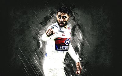 Nabil Fekir, black stone, Olympique Lyon FC, Ligue 1, French footballers, grunge, Fekir, soccer, France
