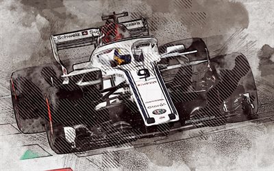 Kimi Raikkonen, pilota di Formula 1, Alfa Romeo da Corsa, C38, grunge, arte, creativo, F1, il pilota finlandese