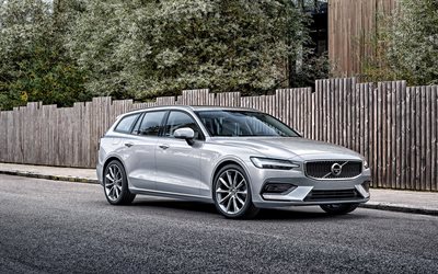 En 2019, la Volvo V60, break, argent nouvelle volvo V60, vue de face, su&#233;dois de voitures, Volvo