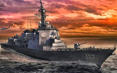 JS Atago, DDG-177, destroyers, artwork, Atago-class destroyers, Japanese Navy, warships, Atago