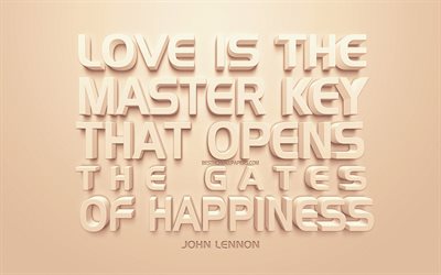 O amor &#233; a chave mestra que abre as portas da felicidade, Oliver Wendell Holmes, Arte 3d, cita&#231;&#245;es sobre a felicidade, popular cota&#231;&#245;es, fundo laranja