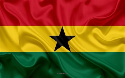 Flag of Ghana, 4k, silk texture, Ghana flag, national symbol, silk flag, Ghana, Africa, flags of African countries