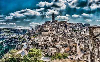 Matera, ver&#227;o, cidades italianas, HDR, paisagens de cidade, It&#225;lia, Europa, Basilicata